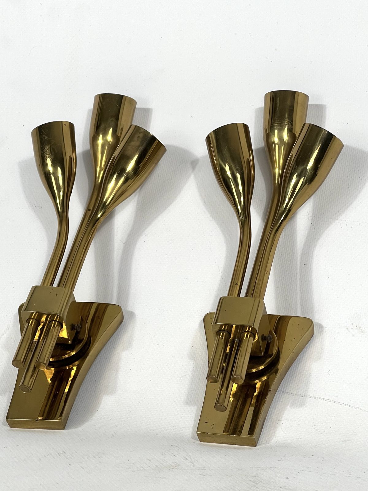 Lumi Milano, Mid Century Modern Pair Of Italian Brass Sconces From 60s photo for sale