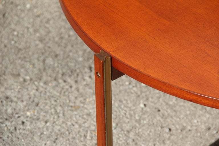 Round Coffee Table Mid Century Modern Italian Design Wood Teak Brass Parts photo furniture