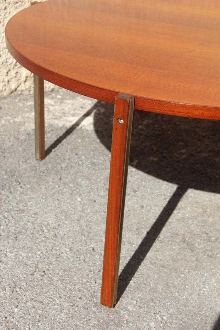 Round Coffee Table Mid Century Modern Italian Design Wood Teak Brass Parts photo vintage