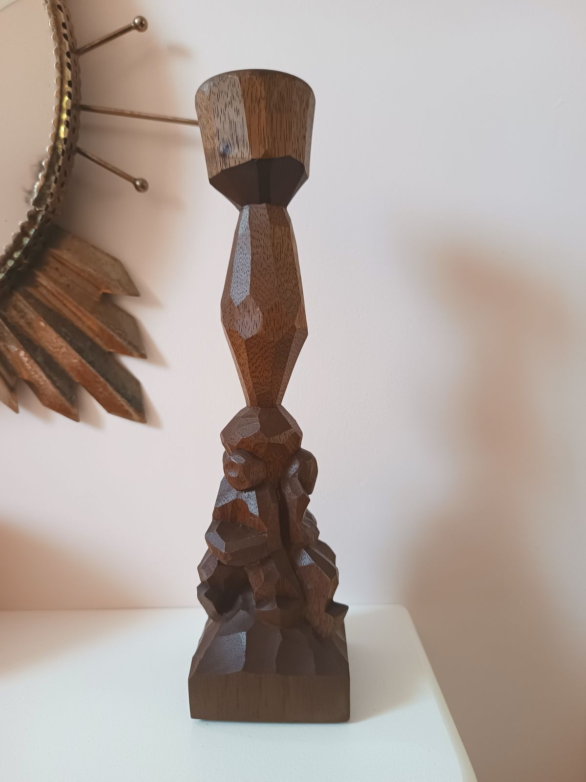 Anthroposophical Carved Wood Candlestick C1940s Steiner Dornach School Switzerland photo furniture