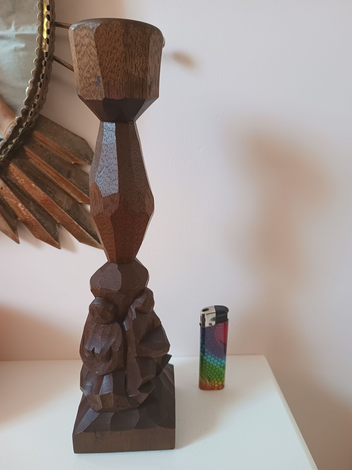 Anthroposophical Carved Wood Candlestick C1940s Steiner Dornach School Switzerland photo vinterior