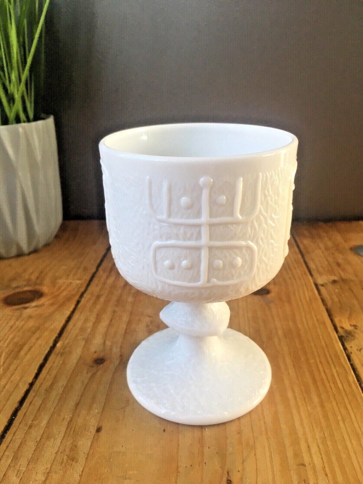 Unusual Milk Glass Goblet Retro Scandi Tribal Design Totem Portmeirion 60's 70's photo furniture
