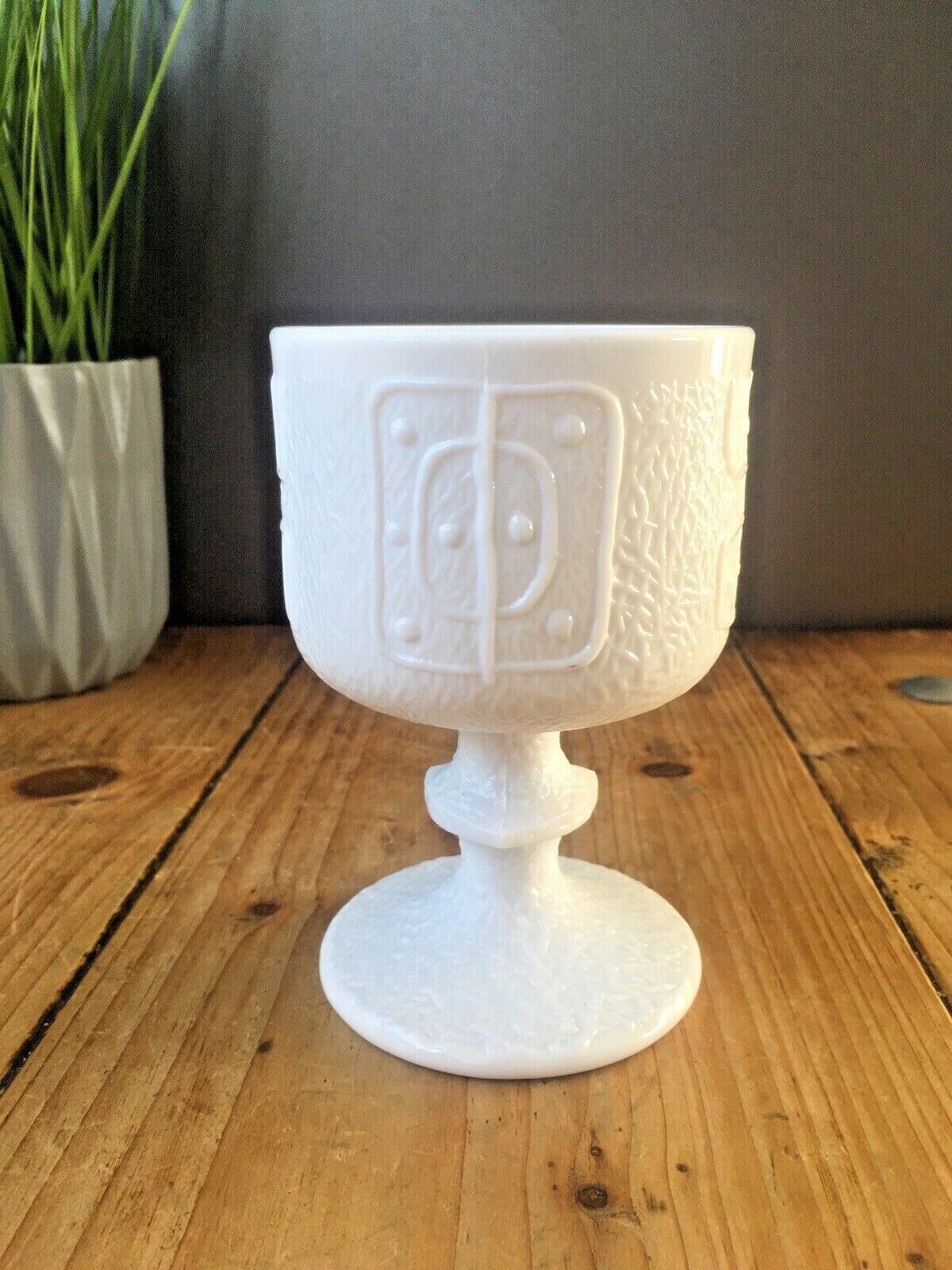 Unusual Milk Glass Goblet Retro Scandi Tribal Design Totem Portmeirion 60's 70's photo 50.0