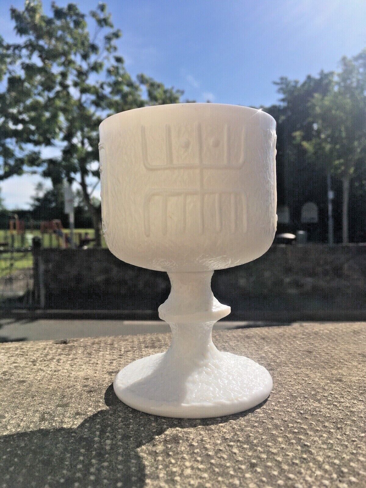 photo for sale Unusual Milk Glass Goblet Retro Scandi Tribal Design Totem Portmeirion 60's 70's
