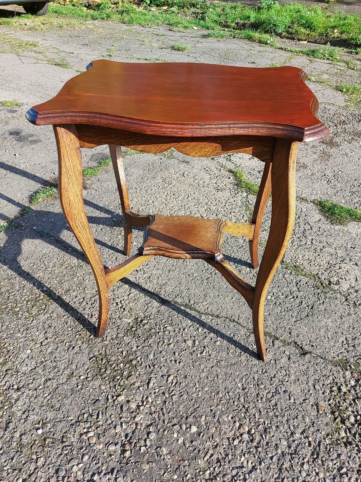 Beautiful Antique Oak Side Hall Table Scallop Edge Plant Lamp Stand photo furniture