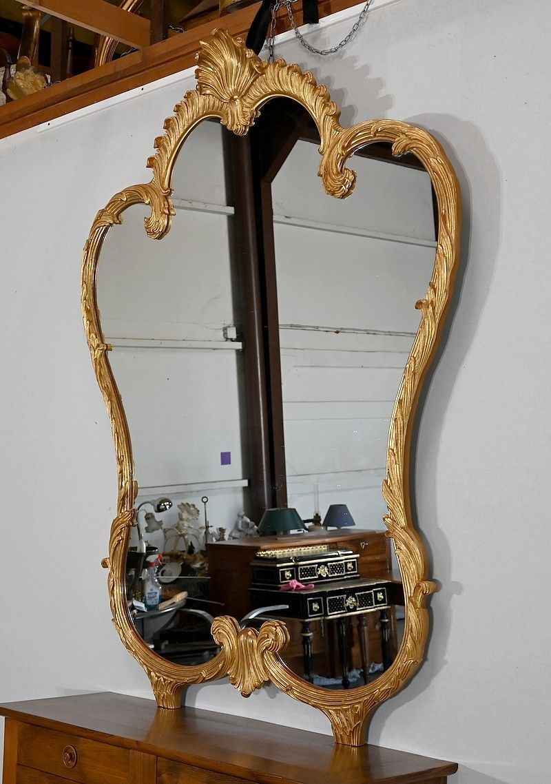 Important Mirror In Golden Wood, Louis XV Style, Mid 20th Century photo Home Decor