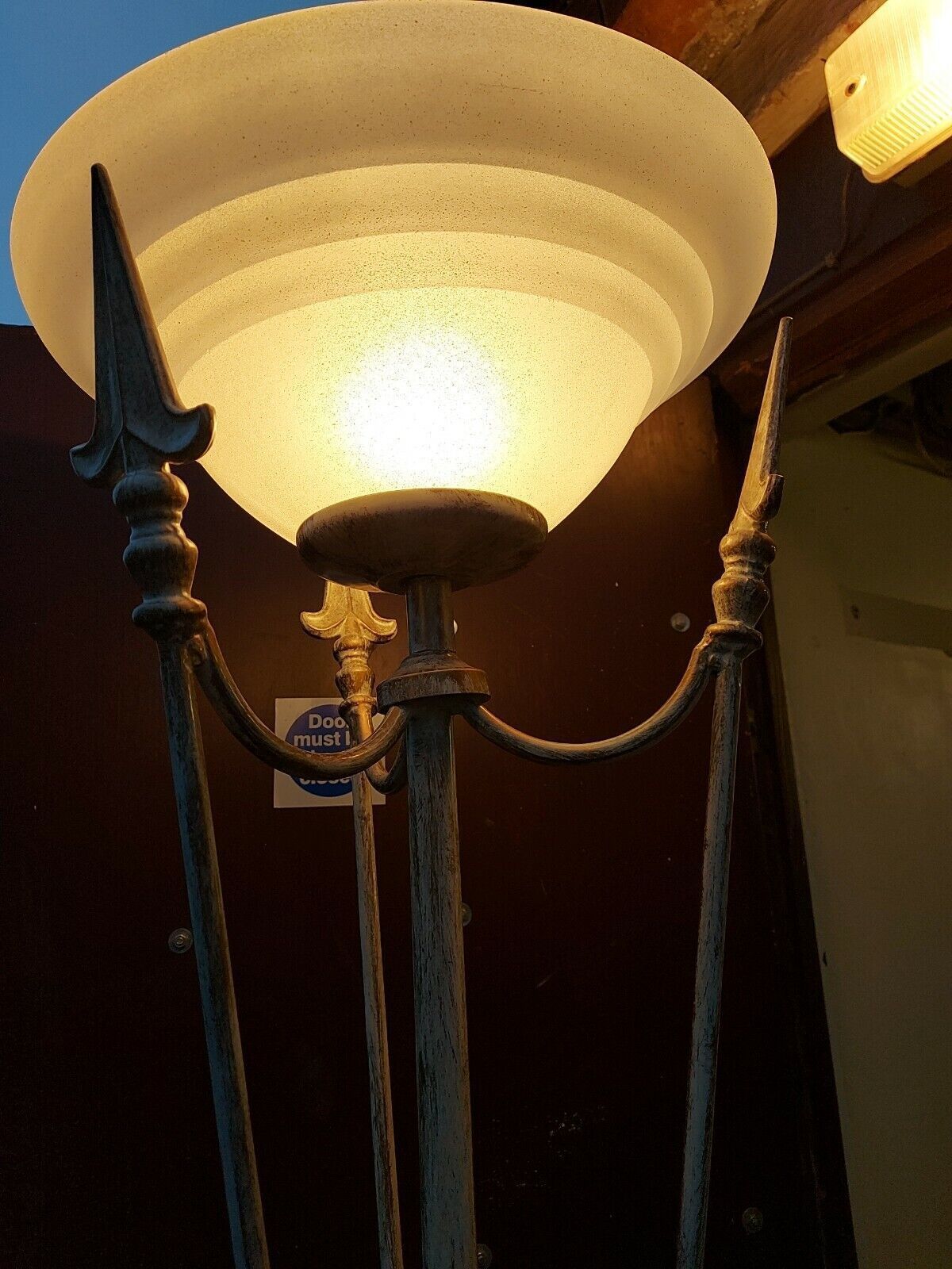 photo furniture Very Decorative White Brush Effect On Brass Tall Standard Lamp With Frosted Shad