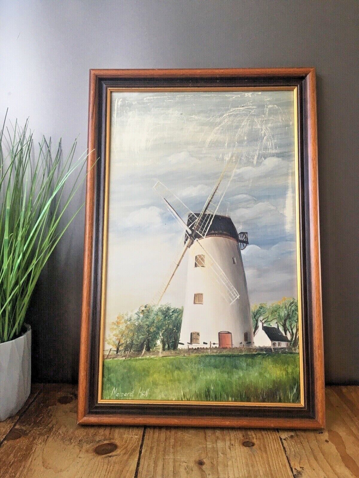 Original Margaret Hall Framed Oil Painting Melin Llynon Mill Windmill Anglesey photo furniture
