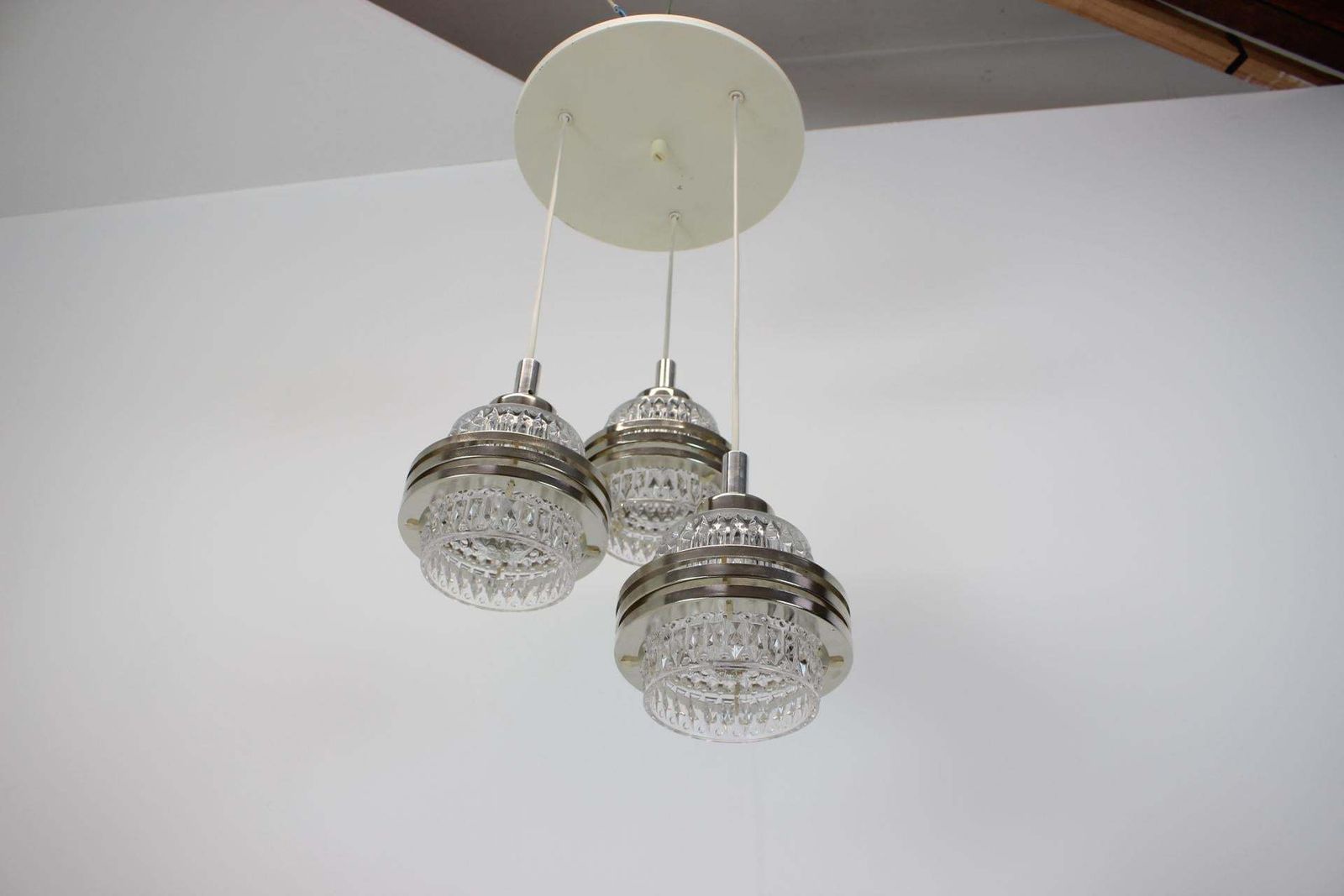 Mid Century Adjustable Glass Chandelier By Pokrok Zilina, 1970s photo for sale