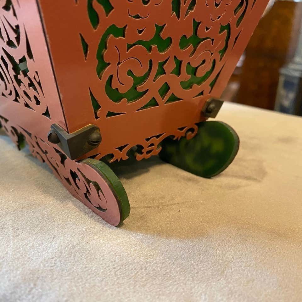 1960s Green And Pink Plexiglass And Brass Italian Basket photo vintage