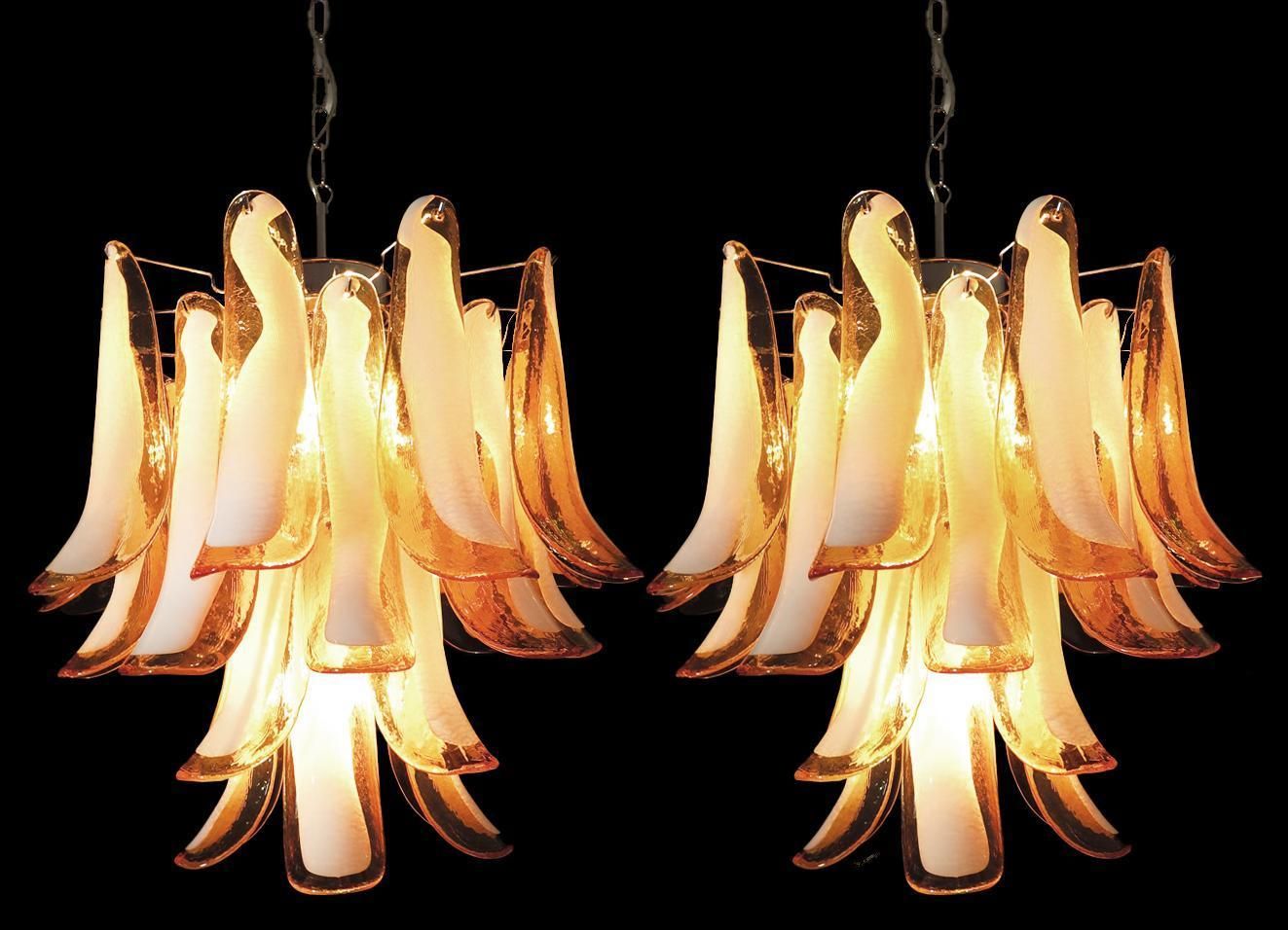 Pair Of Italian Murano 26 Amber Petals Chandeliers, Murano photo 2335.5