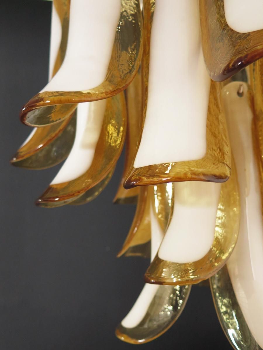 Pair Of Italian Murano 26 Amber Petals Chandeliers, Murano photo vinterior