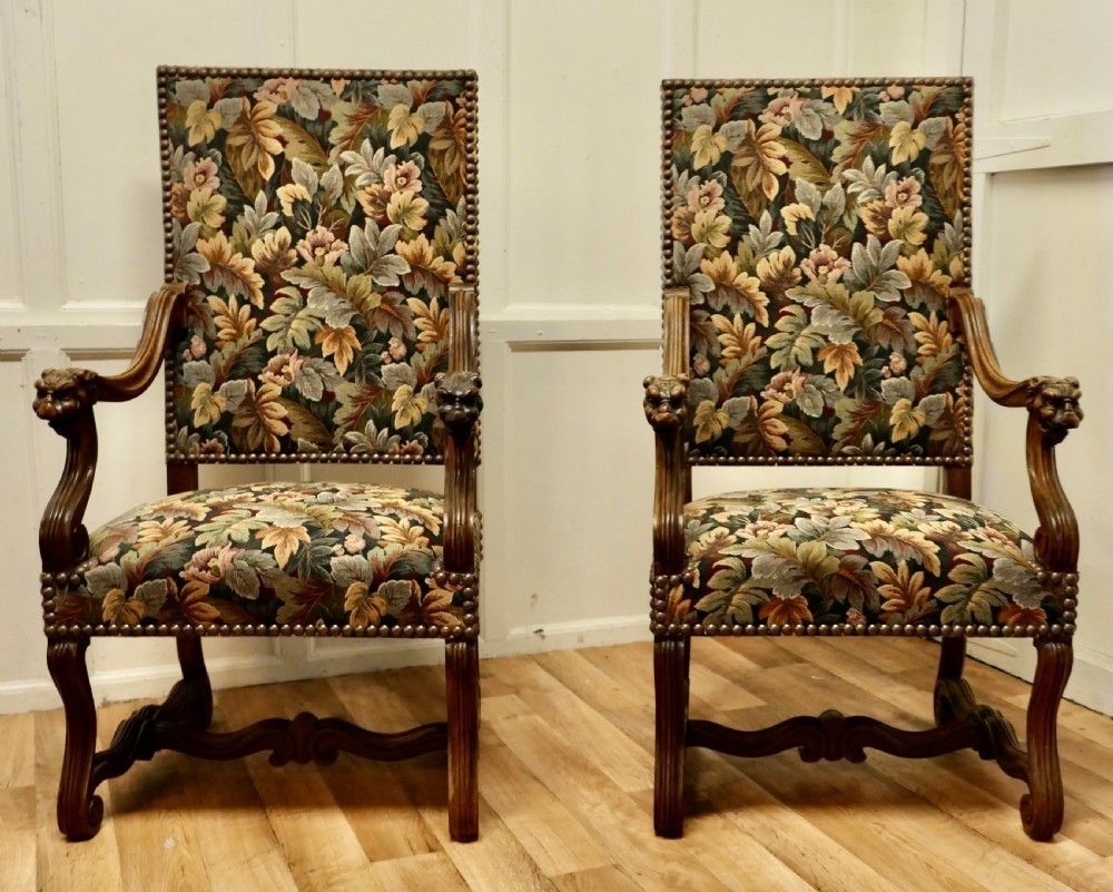 A Pair Of French Arts And Crafts Gothic Walnut Library Chairs photo furniture