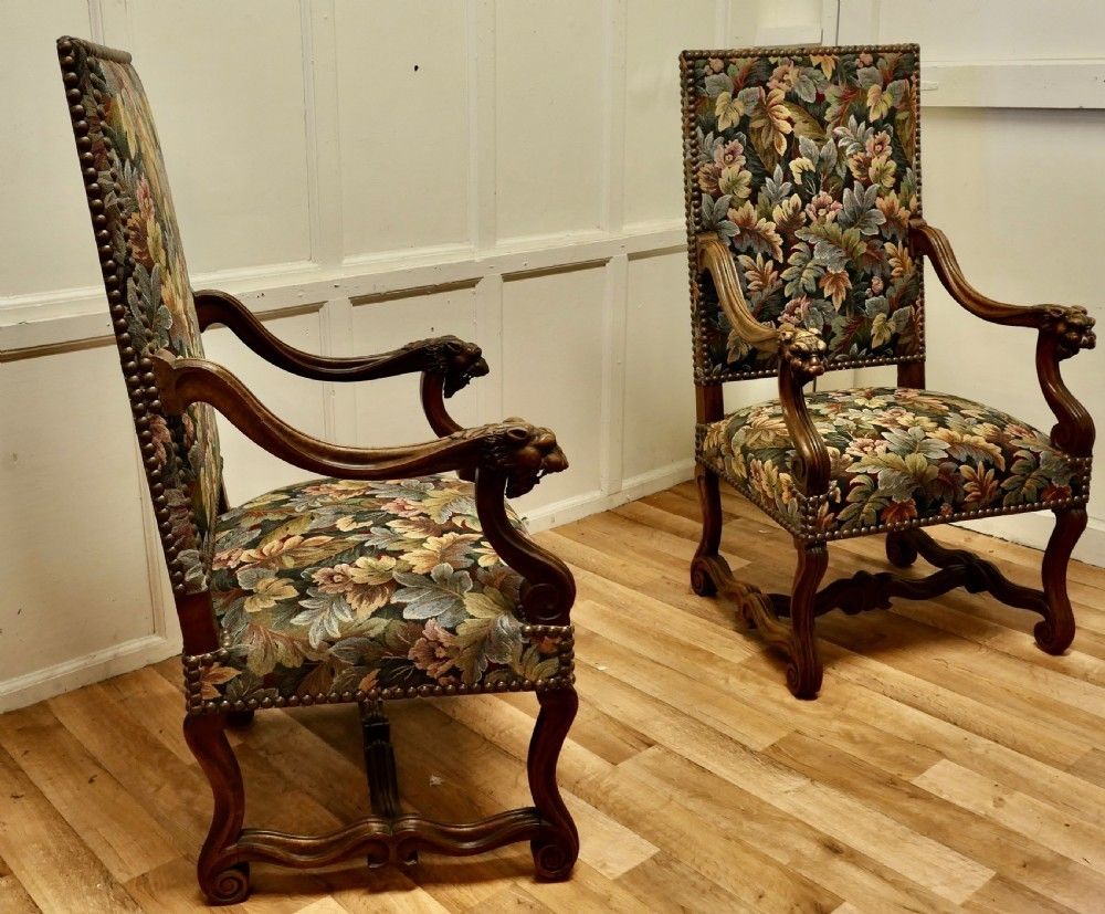 A Pair Of French Arts And Crafts Gothic Walnut Library Chairs photo 2280.0