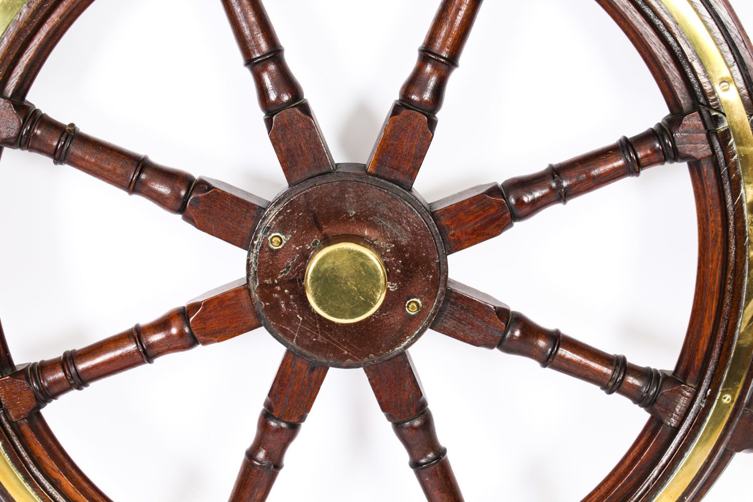 Antique 4ft Diam Teak And Brass Set 8 Spoke Ships Wheel C 1880 19th Century photo furniture