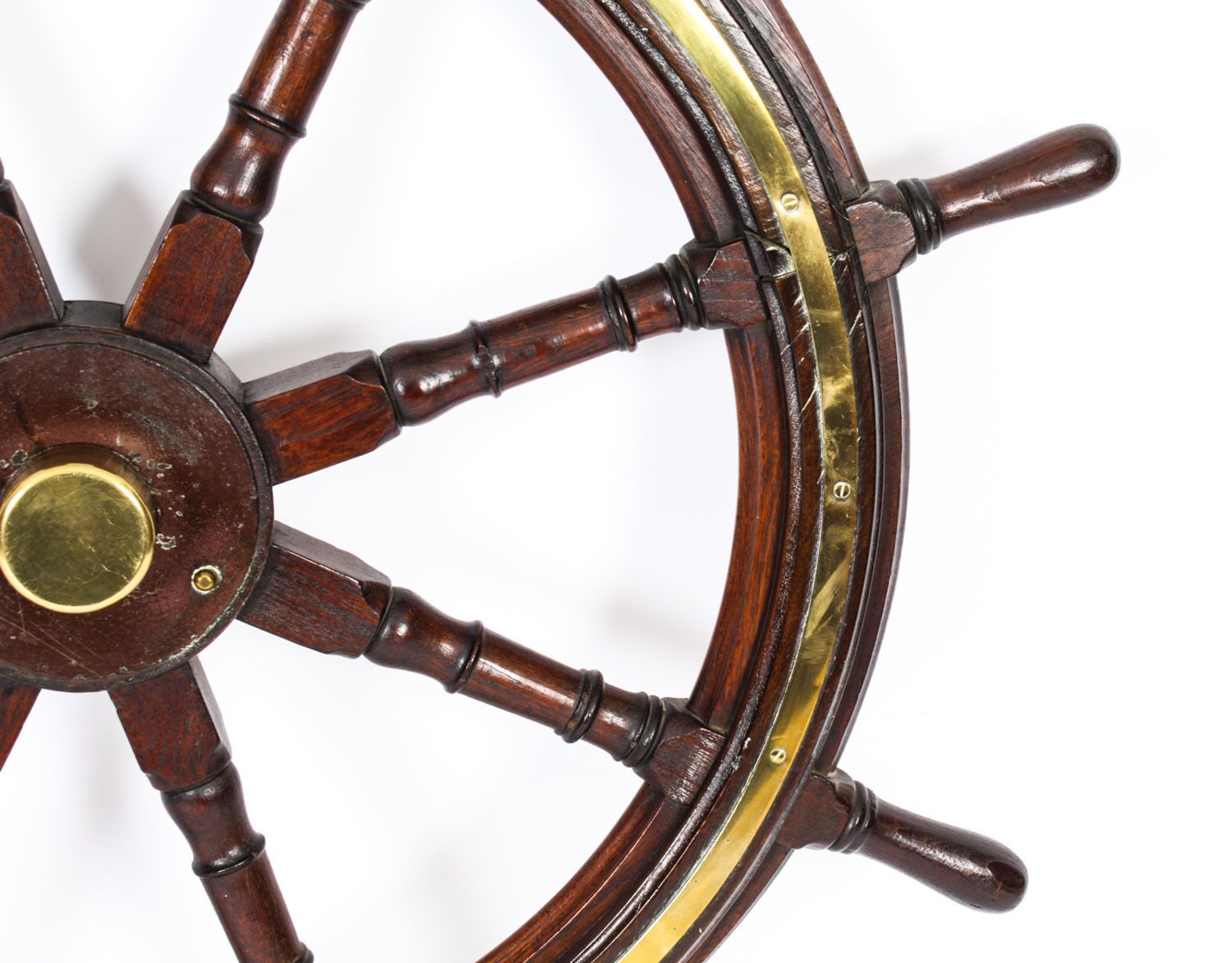 Antique 4ft Diam Teak And Brass Set 8 Spoke Ships Wheel C 1880 19th Century photo Home Decor