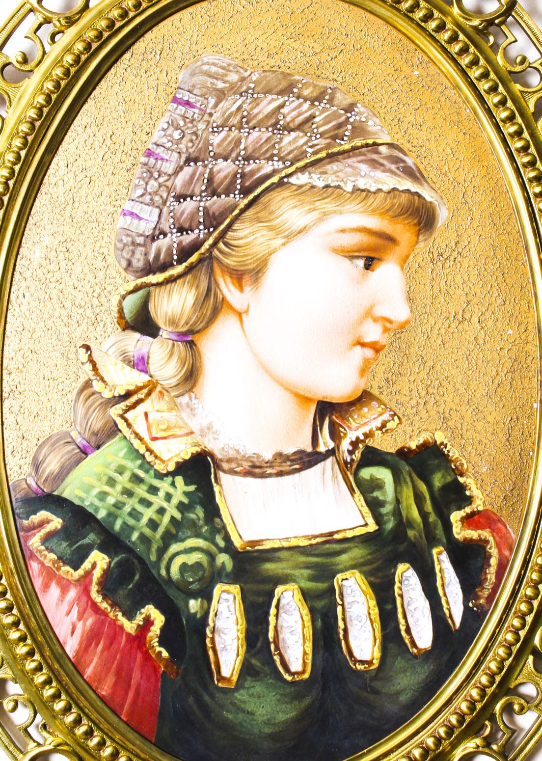 Antique Berlin Oval Porcelain Plaque Young Woman Ormolu Frame 19th C photo furniture
