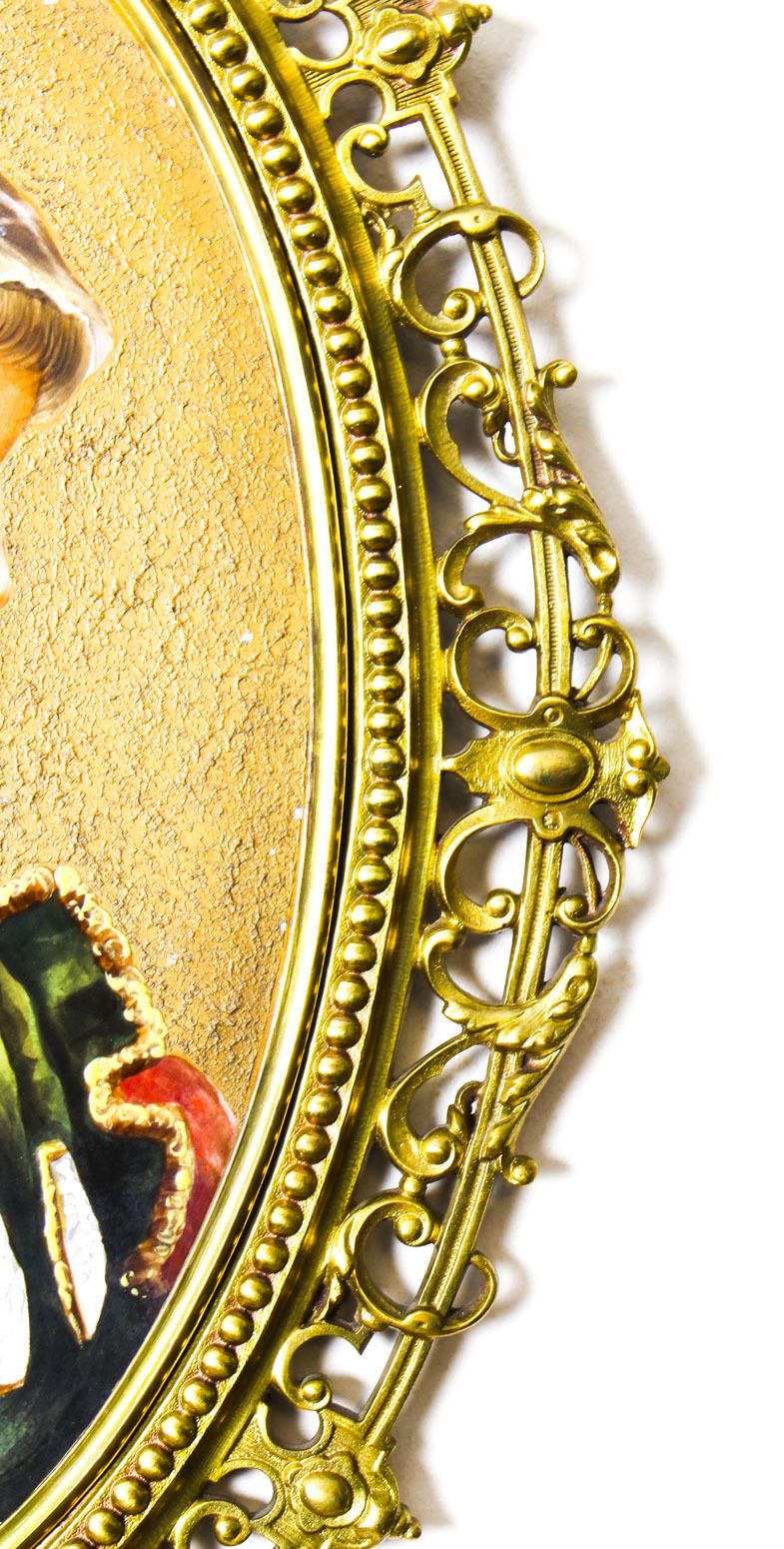 Antique Berlin Oval Porcelain Plaque Young Woman Ormolu Frame 19th C photo Art