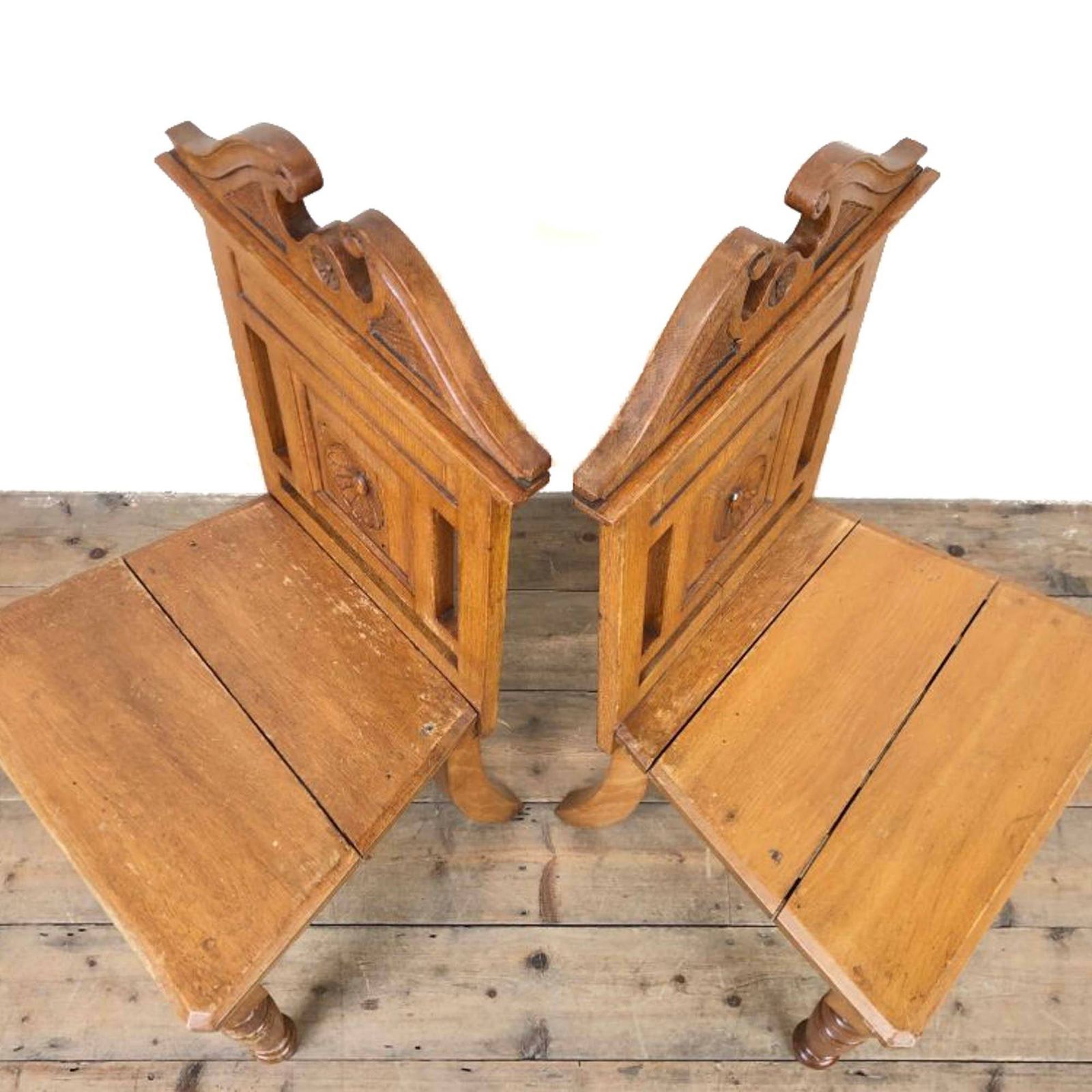 Pair Of Antique Carved Oak Hall Chairs photo furniture