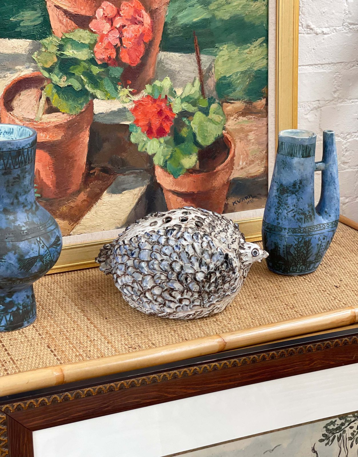 Vintage French Ceramic Bird Flower Vase By Albert Thiry (Circa 1970s) photo for sale
