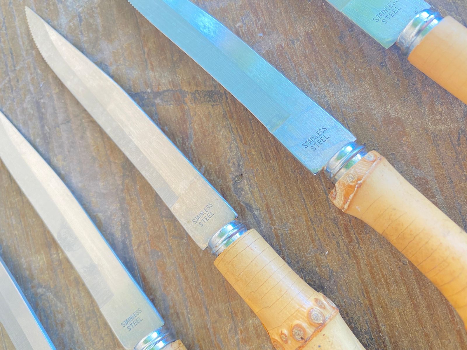 Bamboo Cheese Knifes, Small, Set Of 6, Brown Color, France Circa 1960 photo 365.0