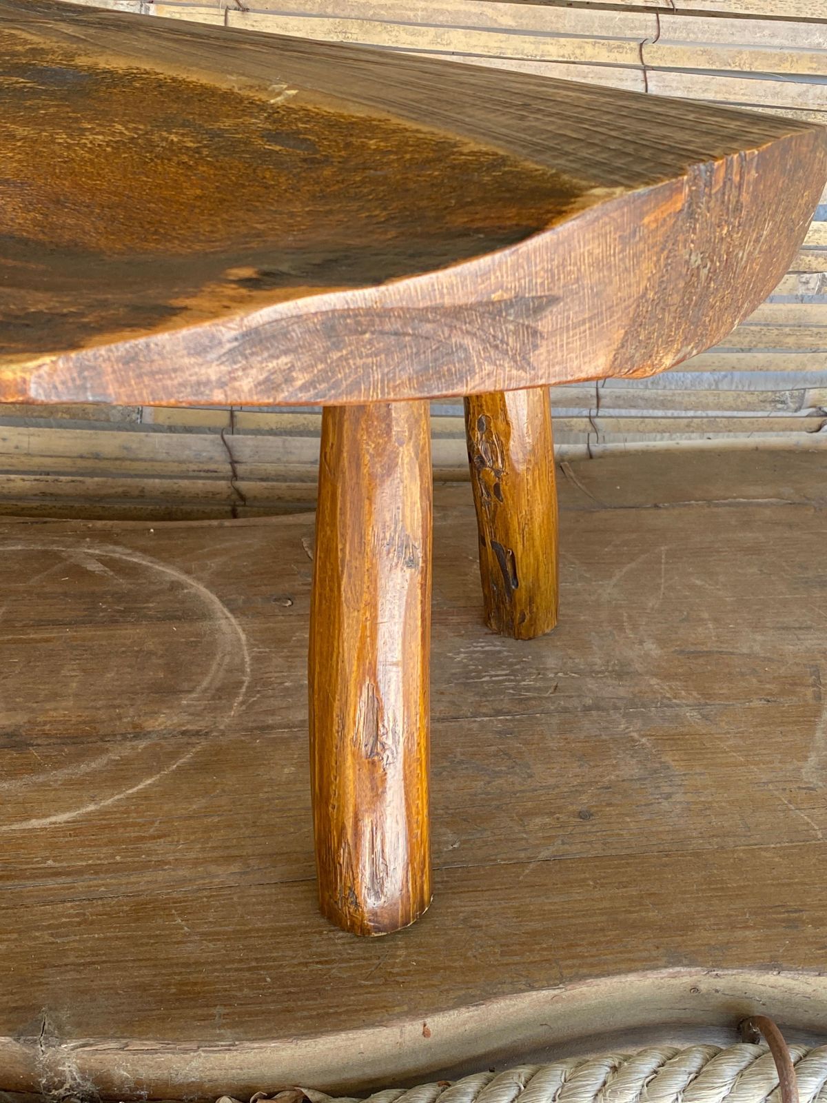 Brutalist Footstool In Wood, Free Shape, Brown Color, Low Size, France, 1950 photo for sale