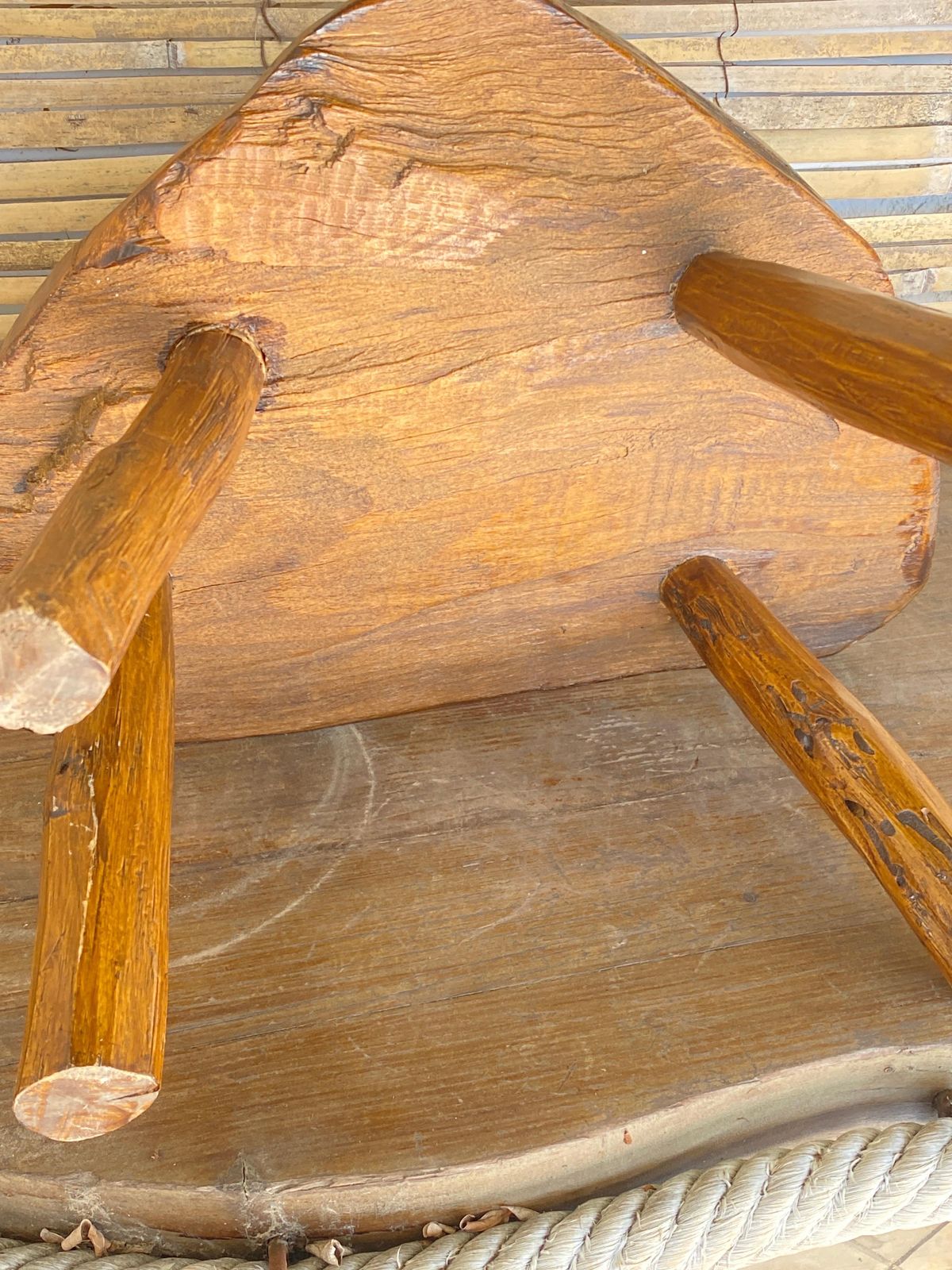 Brutalist Footstool In Wood, Free Shape, Brown Color, Low Size, France, 1950 photo vinterior