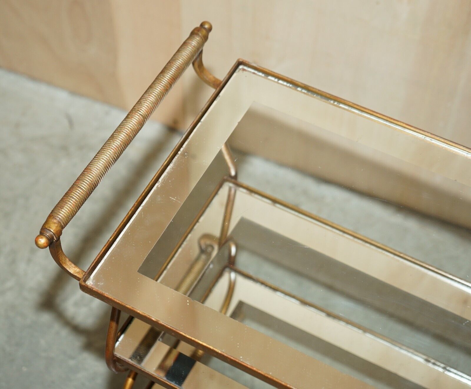 Stunning Antique Italian Circa 1950's Brass & Glass Tea Cake Serving Trolley photo 1950.0
