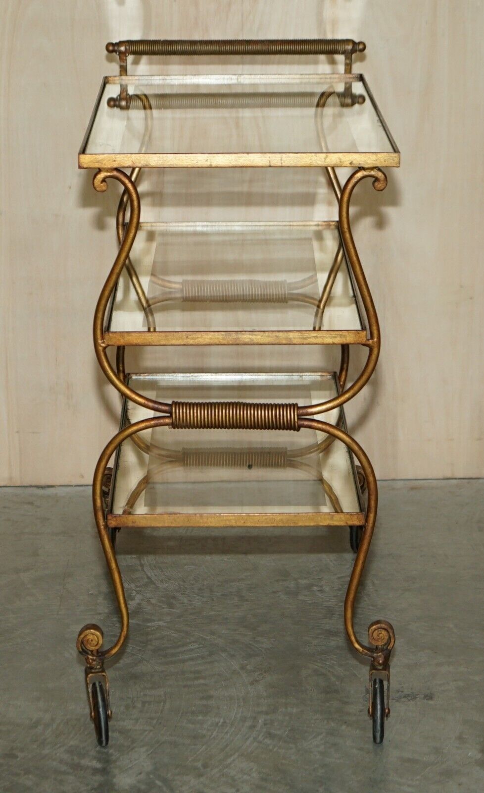 Stunning Antique Italian Circa 1950's Brass & Glass Tea Cake Serving Trolley photo vintage