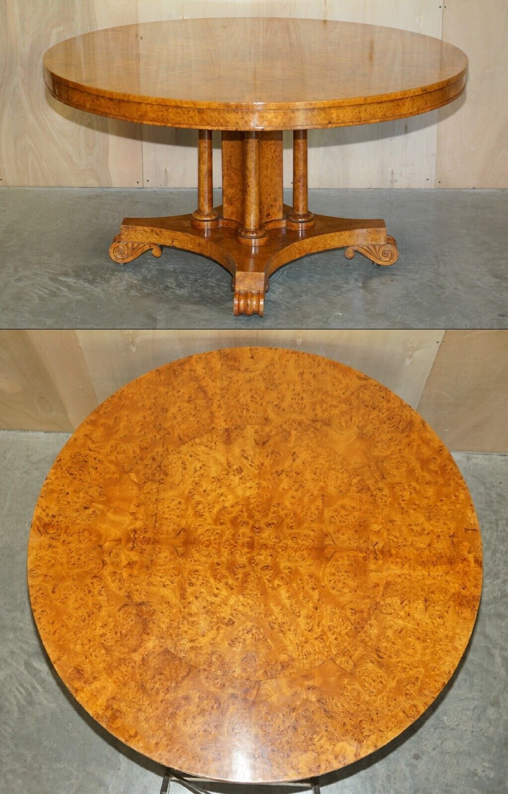 Exquisite Important Burr Walnut Tilt Top Dining Occasional Table Stunning Base