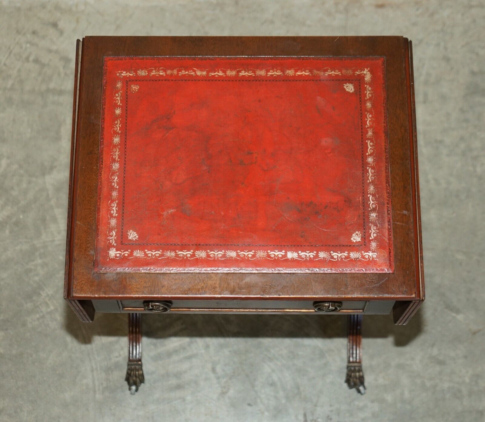 Bevan Funnell Oxblood Leather Side End Table Extending Top Great Games Table photo for sale