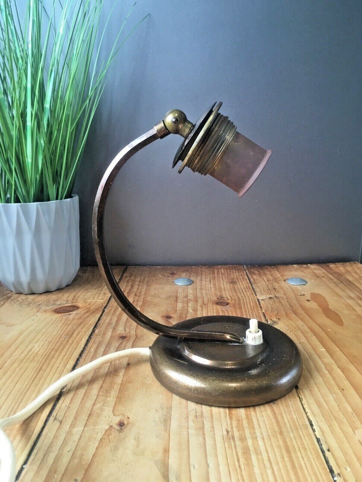 Art Deco Articulated European Bronze Tone Push Switch Bedside Table / Desk Lamp photo Lighting