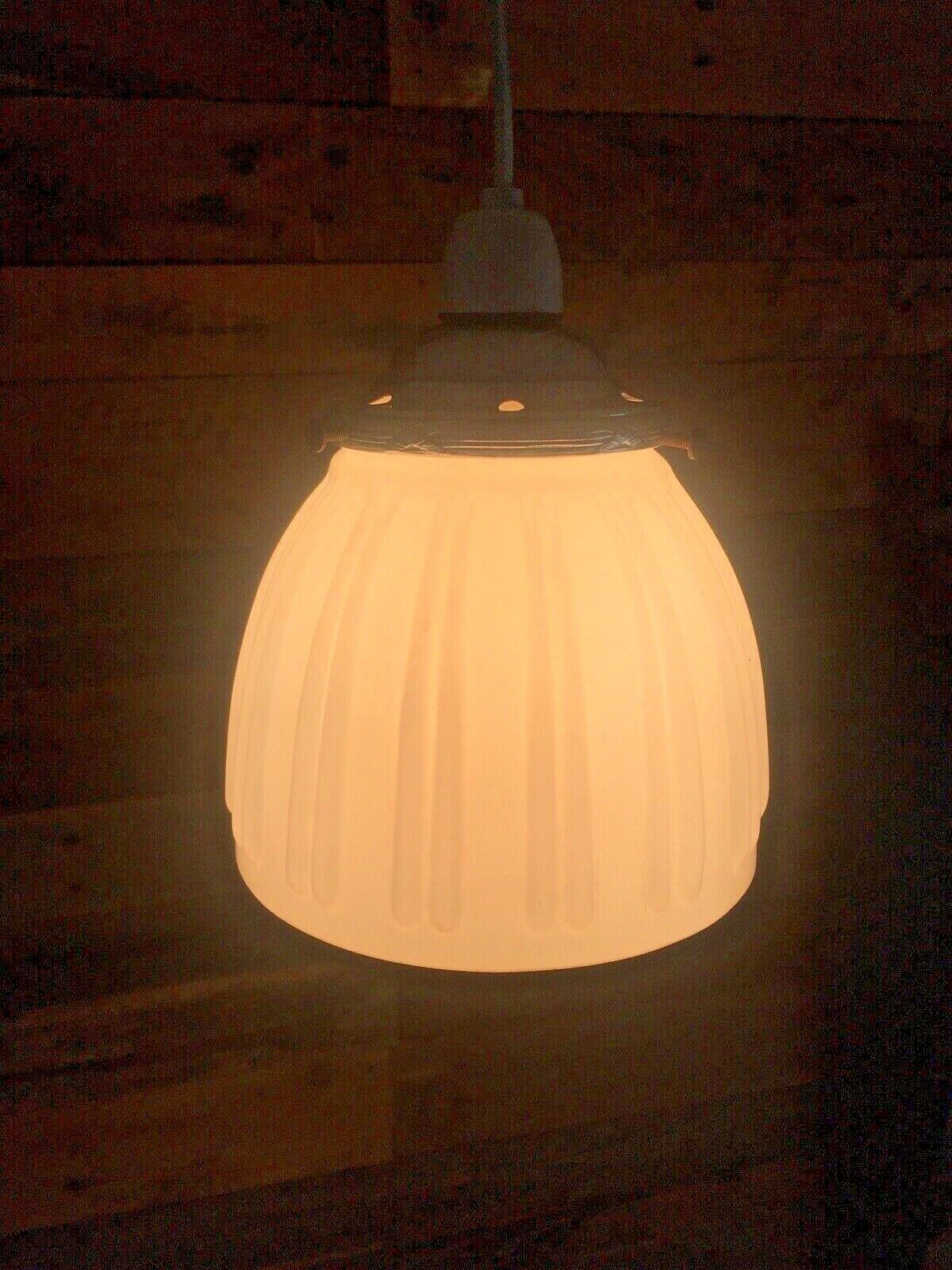 Art Deco Hailware Reeded Fluted Opaline Glass Lamp Shade & Gallery Ceiling Light