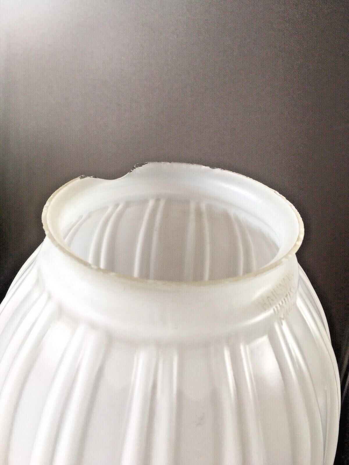 Art Deco Hailware Reeded Fluted Opaline Glass Lamp Shade & Gallery Ceiling Light photo vintage