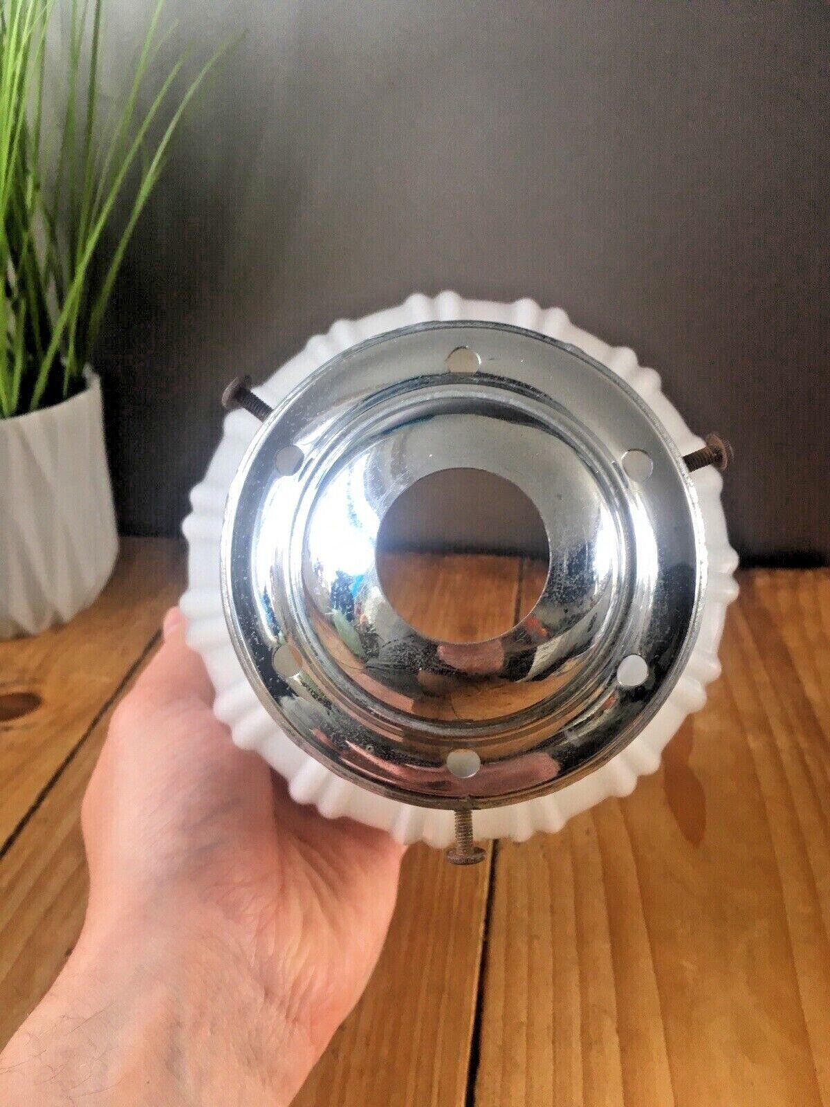 photo for sale Art Deco Hailware Reeded Fluted Opaline Glass Lamp Shade & Gallery Ceiling Light
