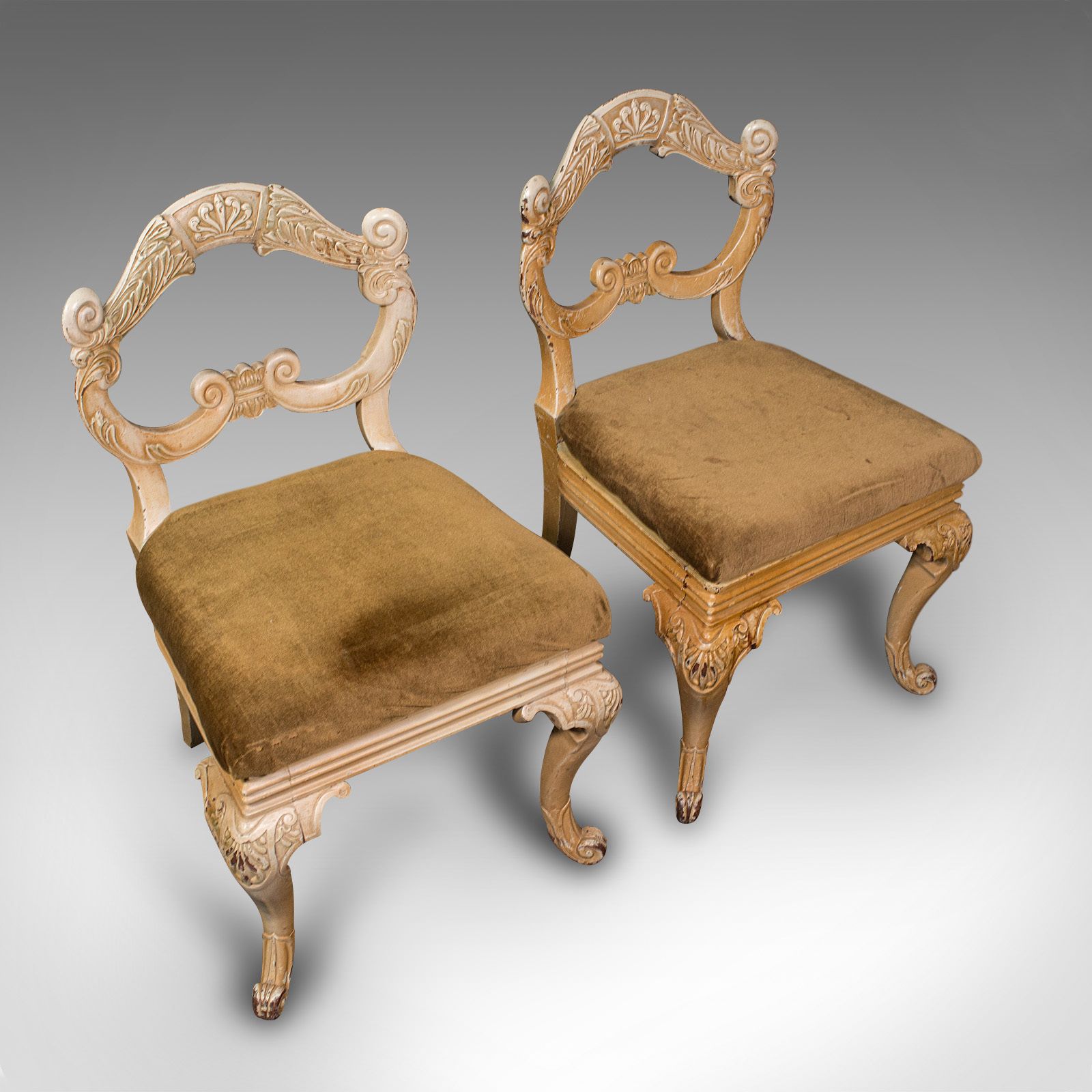 photo for sale Pair Of Antique Side Chairs, French, Painted, Hall, Occasional Seat