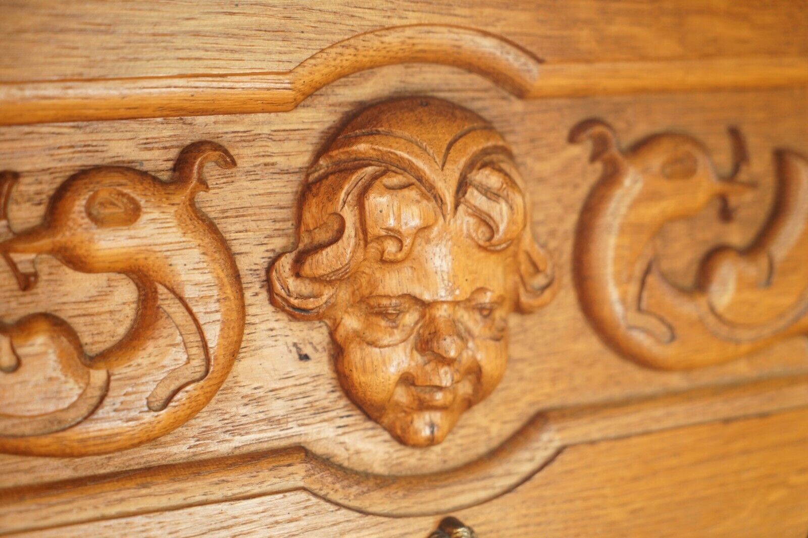 photo for sale Ornately Carved Cherub Dutch Oak Coat Hat Scarf Wall Rack Hanger Royal Hooks