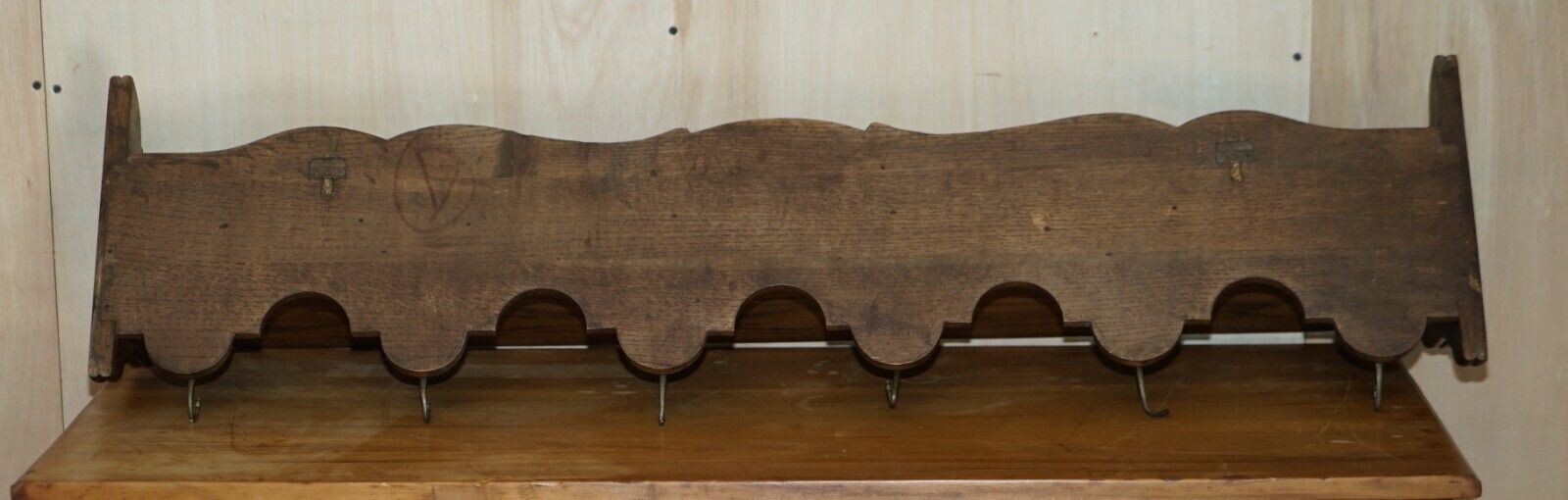 photo for sale Lovely Antique Dutch Fine Cherub Oak Coat Hat Scarf Wall Rack Hanger Royal Hooks