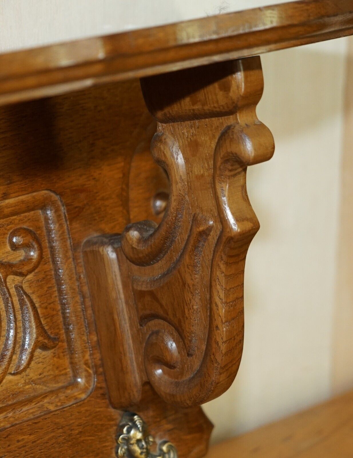 Finely Dutch Carved Cherub Oak Coat Hat Scarf Wall Rack Hanger Royal Hooks photo vintage