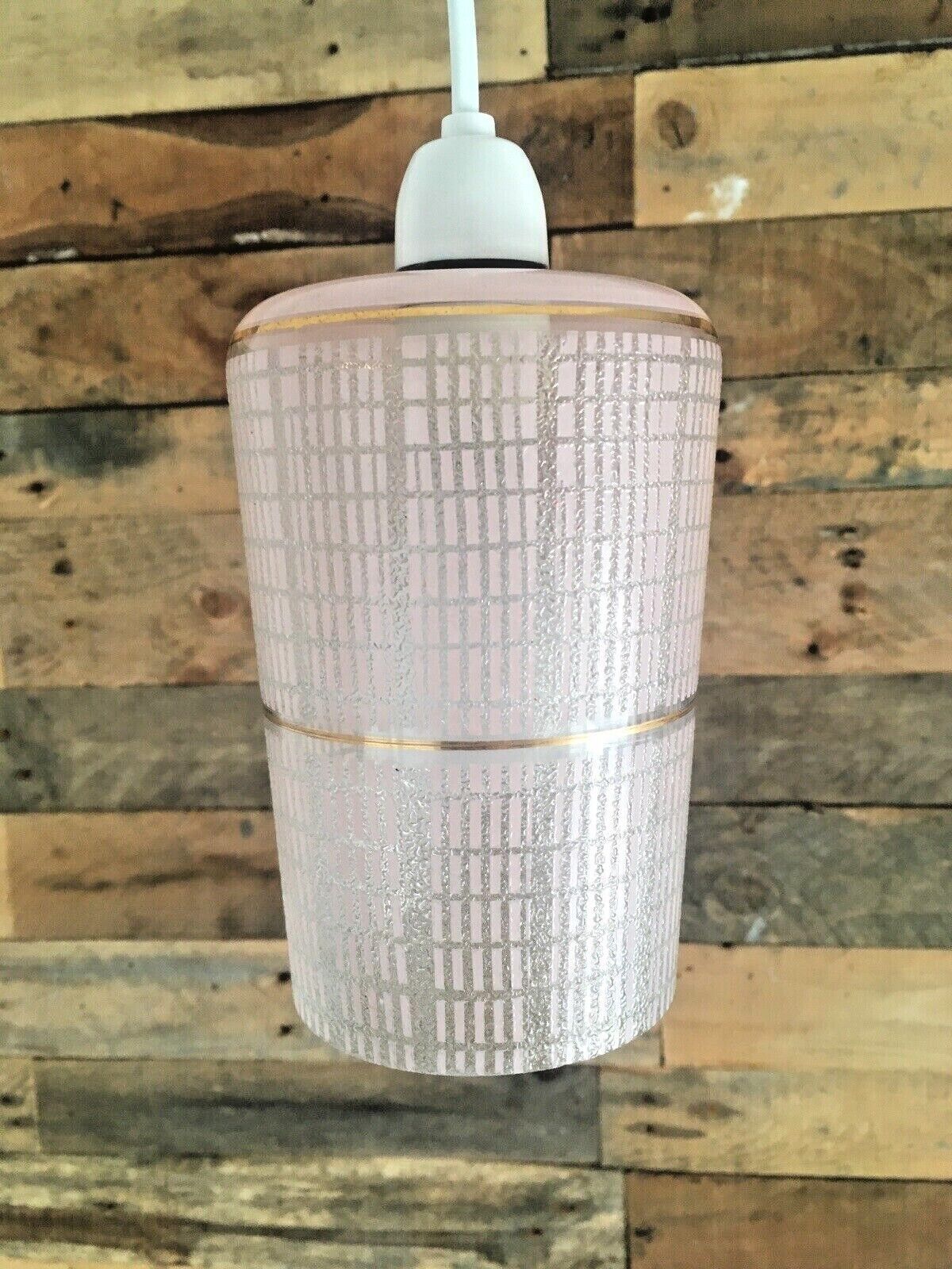 photo for sale Art Deco Style Pink Crosshatch Mesh Banded Light Lamp Shade Vintage Retro 70's