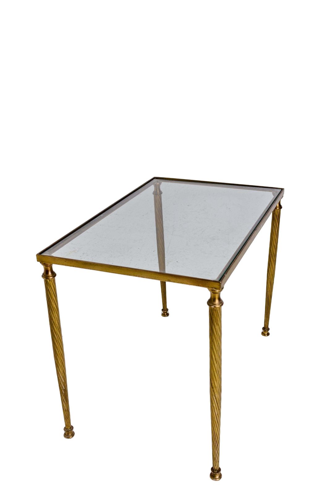 Salontafel Mid-Century Glas en Verguld Messing met Gedraaide Poten, Frankrijk 1960 photo Meubels