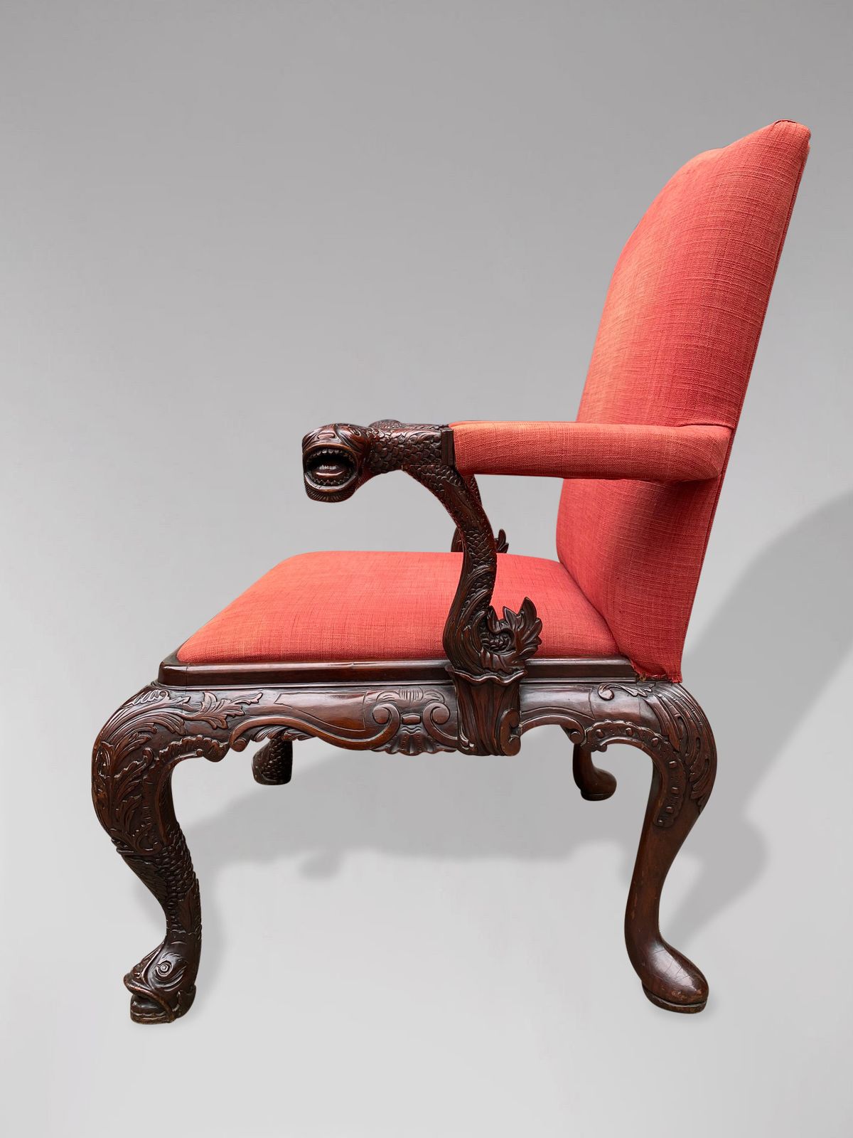19th Century Carved Mahogany Gainsborough Armchair photo for sale
