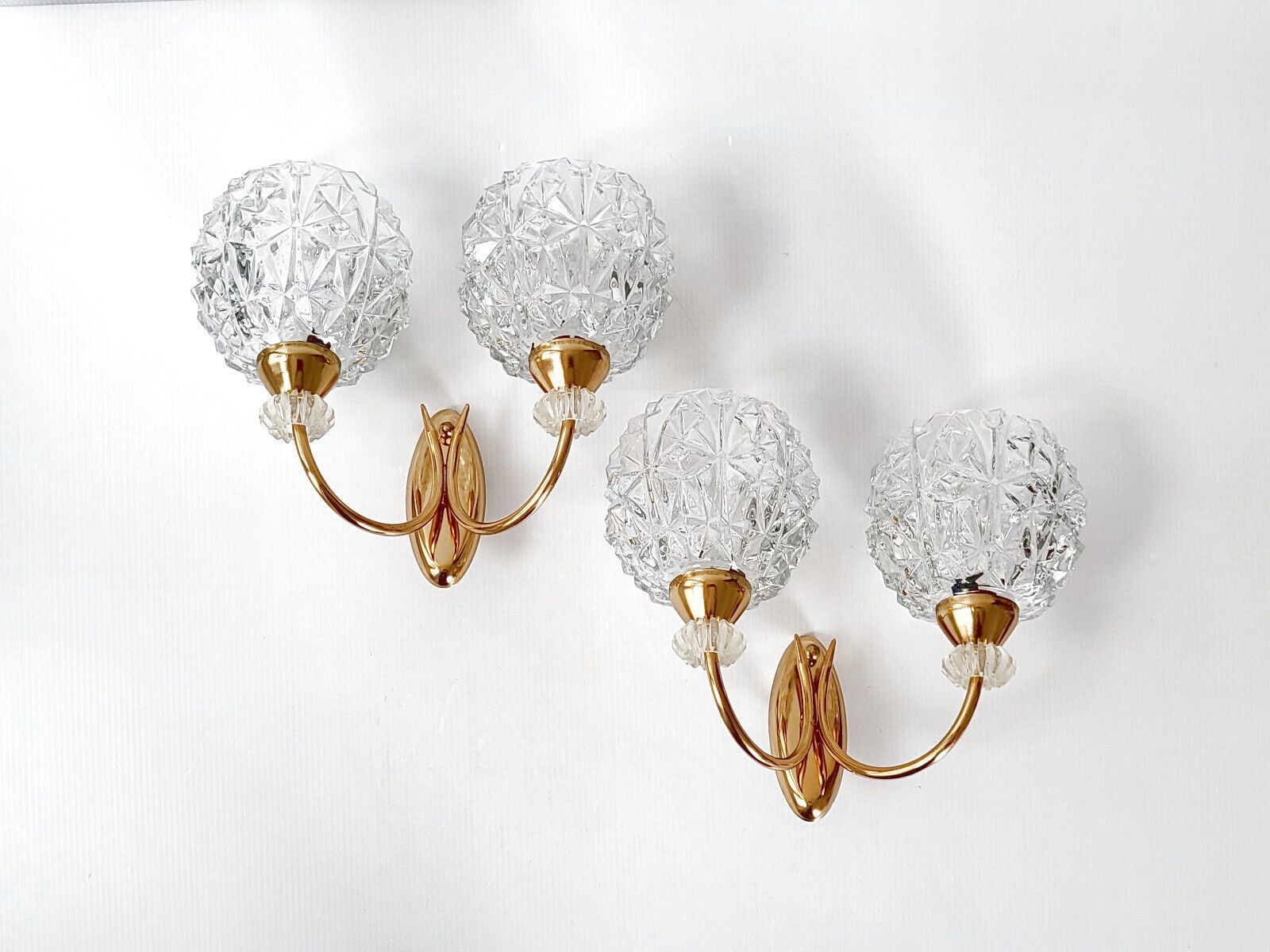 photo furniture Pair Of Vintage Wall Lights 1950 Maison Arlus Glass & Brass Gold 50s 1950s