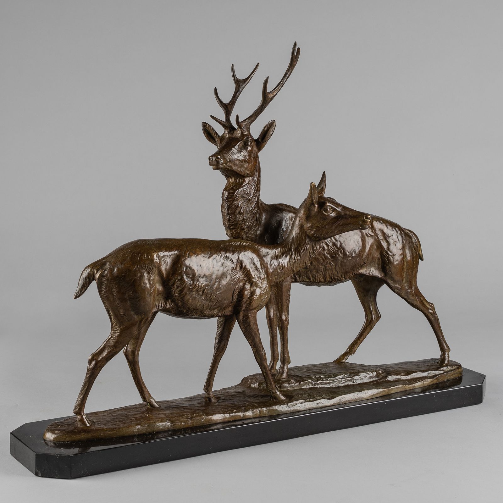 French Art Deco Bronze Sculpture Of A Stag And Doe Signed I Rochard photo furniture