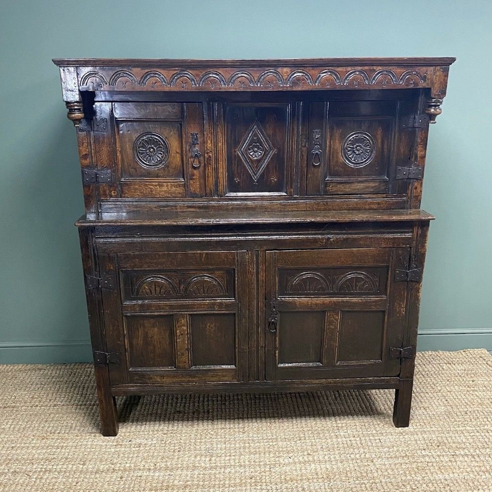17th Century Period Oak Antique Court Cupboard