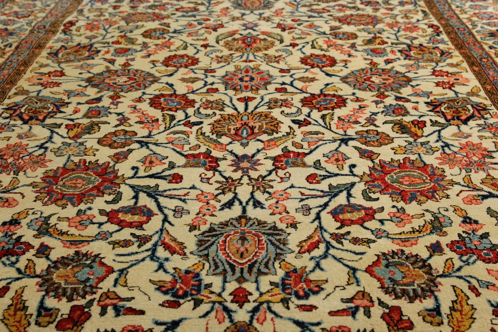 Antique Oriental Area Rug Traditional Floral Cream Wool Carpet 211x130cm photo 4400.0