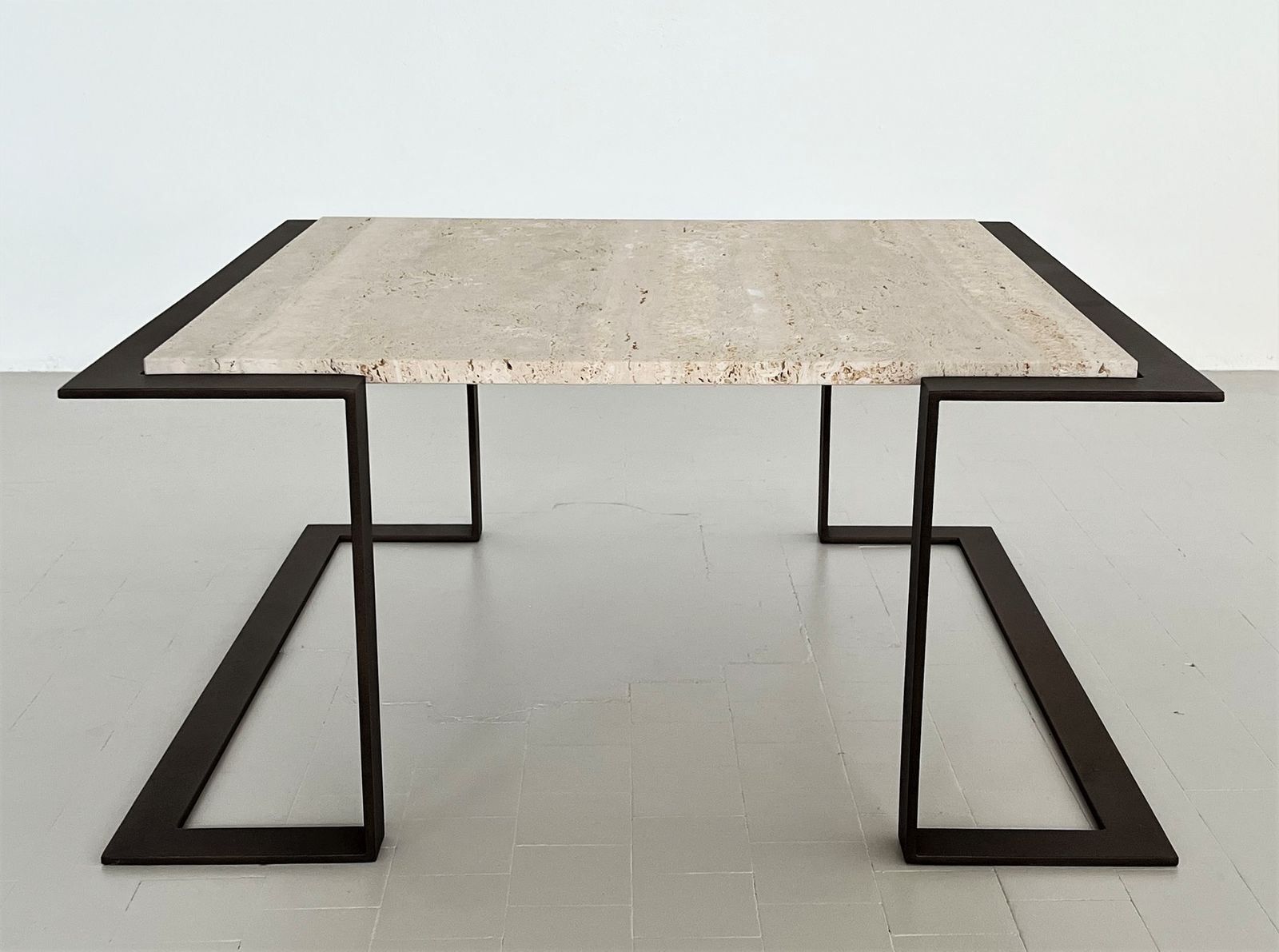 Furniture Italian Mid Century Travertine Marble Coffee Table And Metal Base, 1970 photo