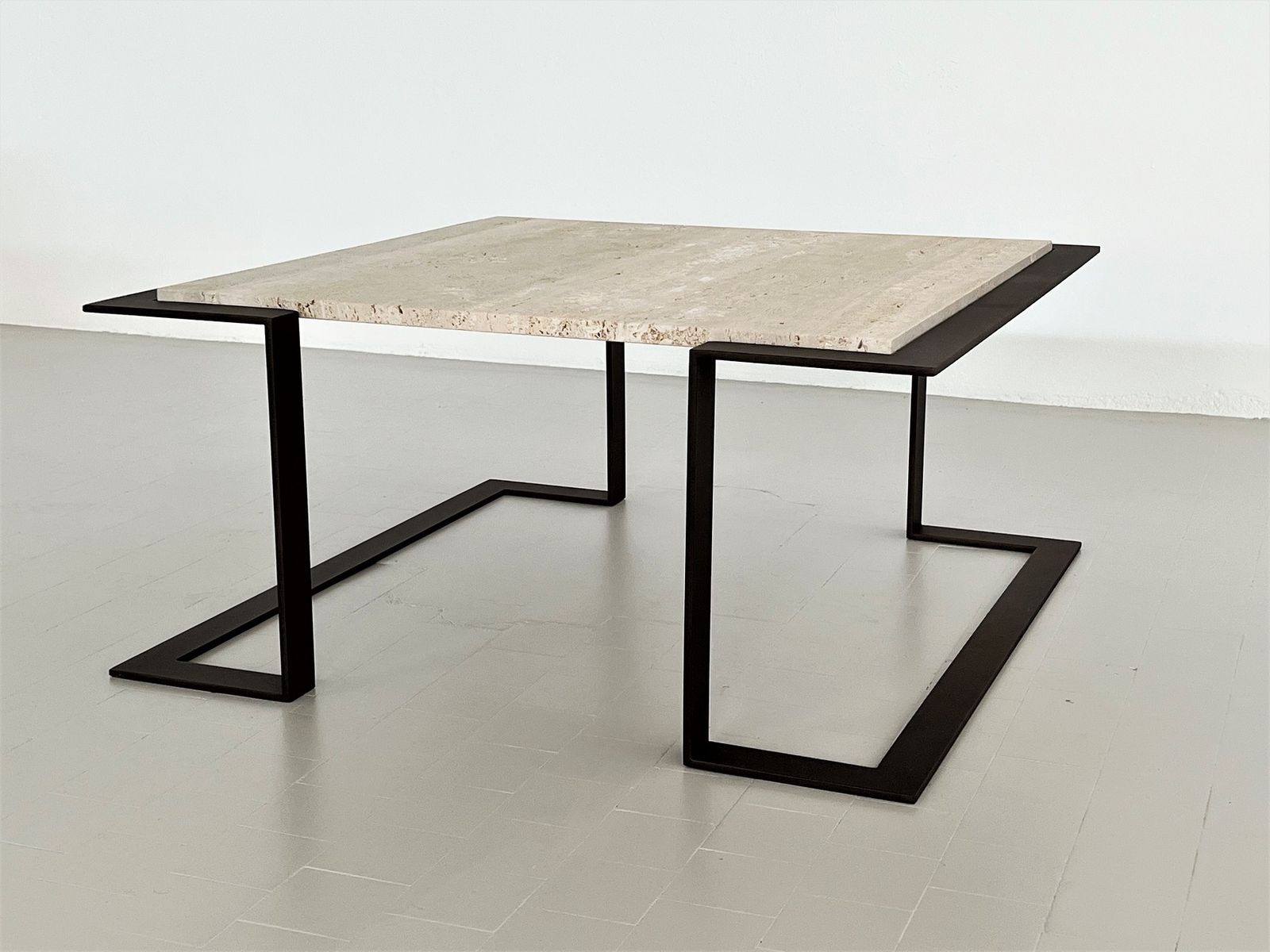 photo buy Italian Mid Century Travertine Marble Coffee Table And Metal Base, 1970