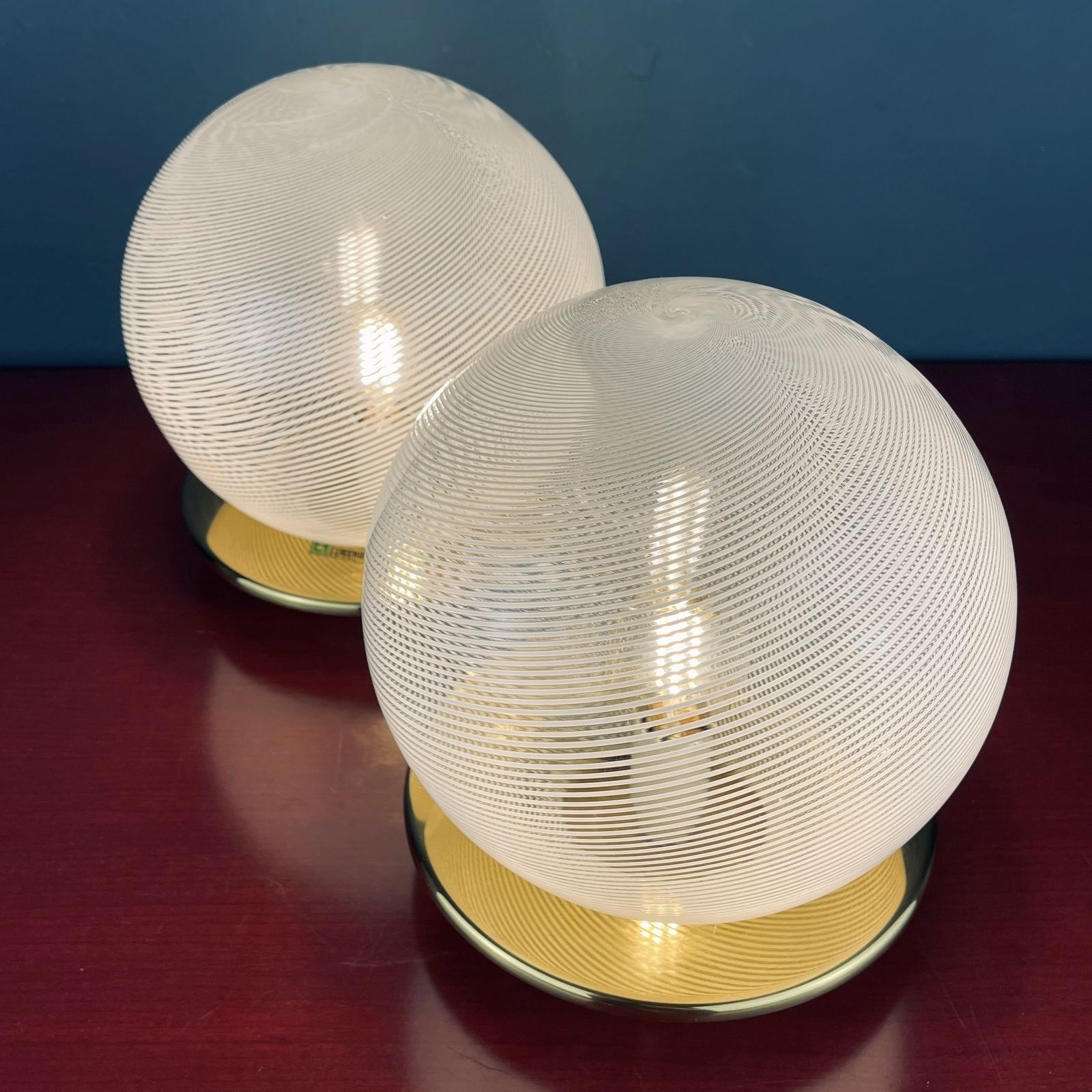 Classic Swirl Murano Glass Table Lamps By F.Fabbian Italy 1970s Set Of 2 photo vinterior