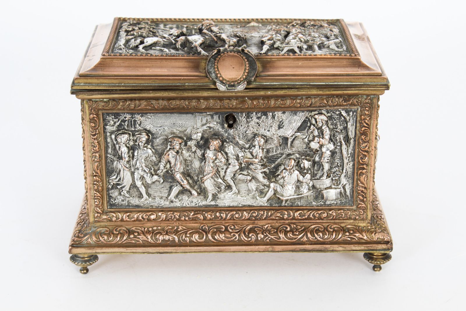 Antique French Silvered & Gilt Jewellery Casket Box  Ab Paris 19th C photo furniture